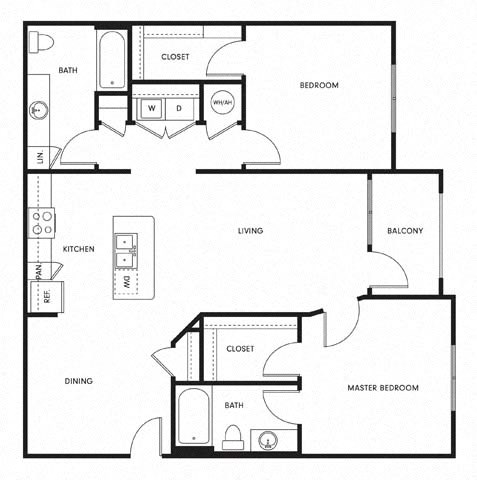 a floor plan of a residence with a bedroom and a living room